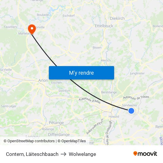 Contern, Läiteschbaach to Wolwelange map