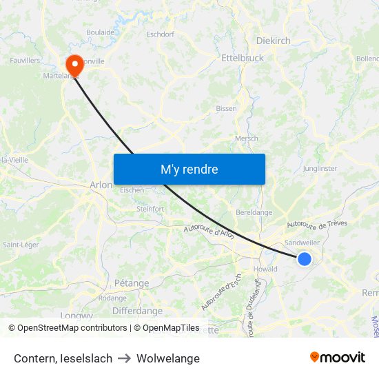 Contern, Ieselslach to Wolwelange map