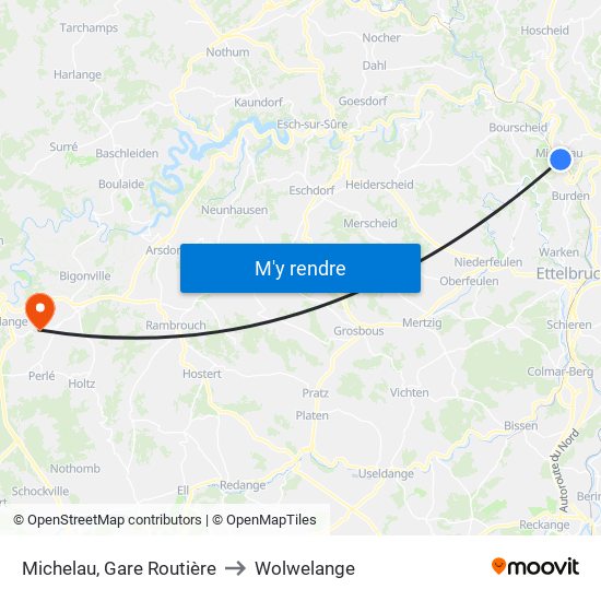 Michelau, Gare Routière to Wolwelange map