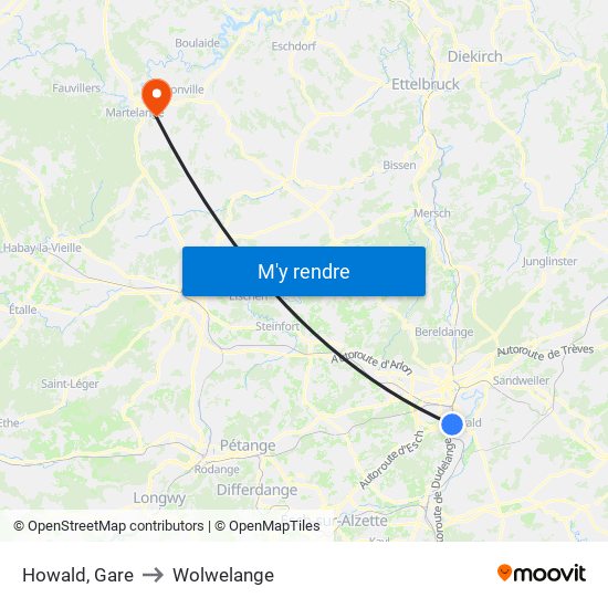 Howald, Gare to Wolwelange map