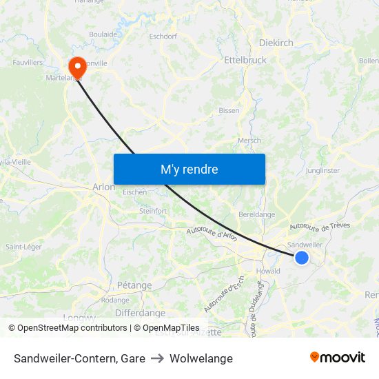 Sandweiler-Contern, Gare to Wolwelange map
