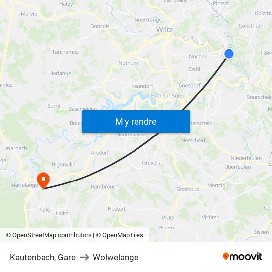 Kautenbach, Gare to Wolwelange map