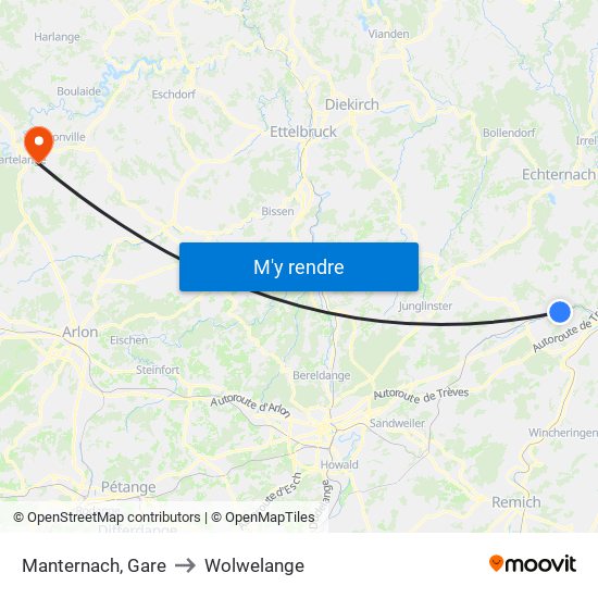 Manternach, Gare to Wolwelange map