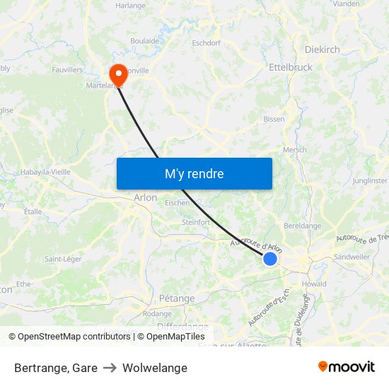 Bertrange, Gare to Wolwelange map