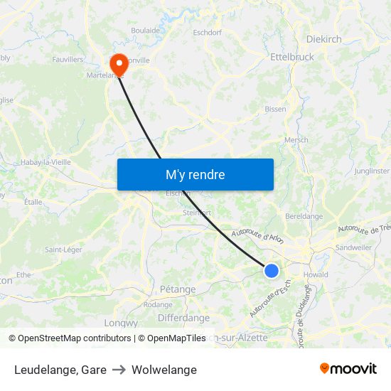 Leudelange, Gare to Wolwelange map