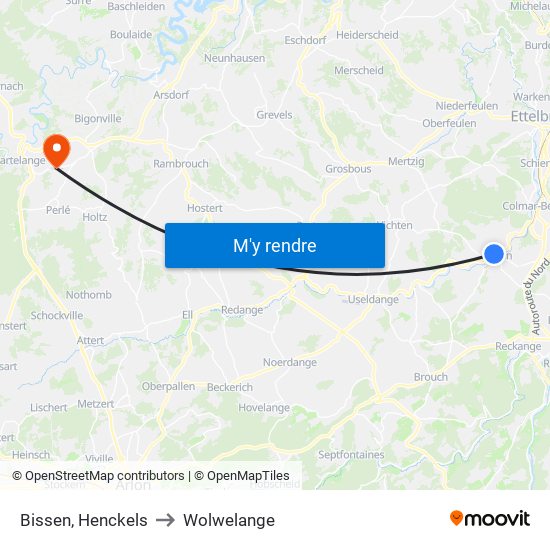 Bissen, Henckels to Wolwelange map