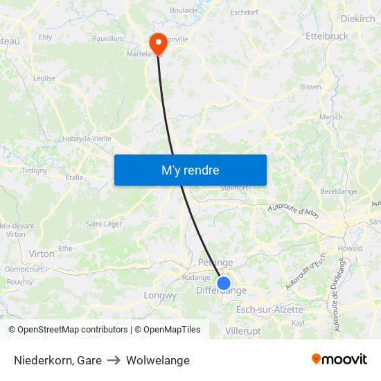 Niederkorn, Gare to Wolwelange map