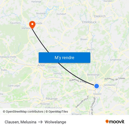 Clausen, Melusina to Wolwelange map