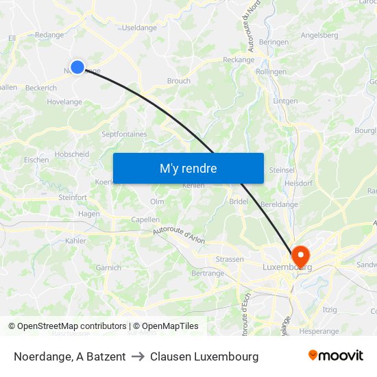 Noerdange, A Batzent to Clausen Luxembourg map