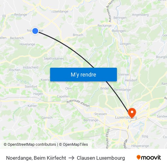 Noerdange, Beim Kiirfecht to Clausen Luxembourg map