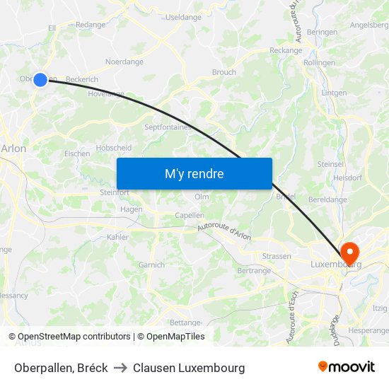 Oberpallen, Bréck to Clausen Luxembourg map