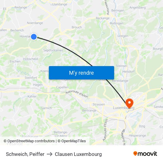 Schweich, Peiffer to Clausen Luxembourg map