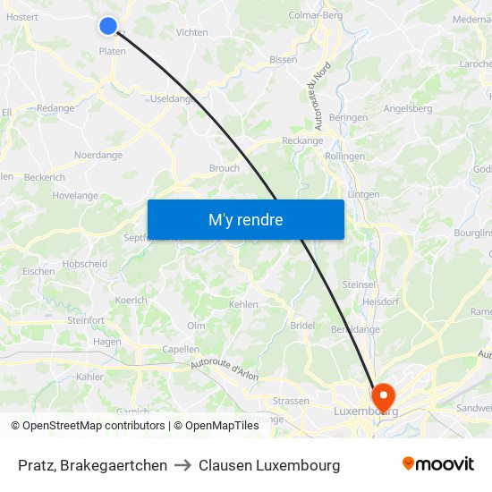 Pratz, Brakegaertchen to Clausen Luxembourg map