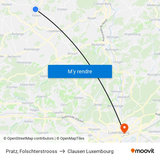 Pratz, Folschterstrooss to Clausen Luxembourg map