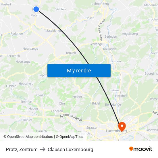 Pratz, Zentrum to Clausen Luxembourg map