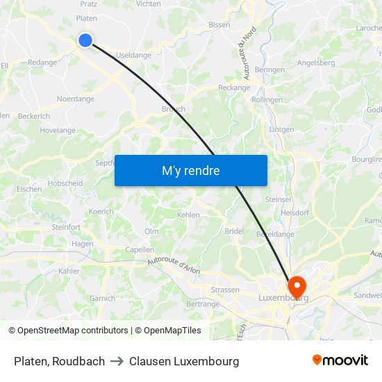 Platen, Roudbach to Clausen Luxembourg map