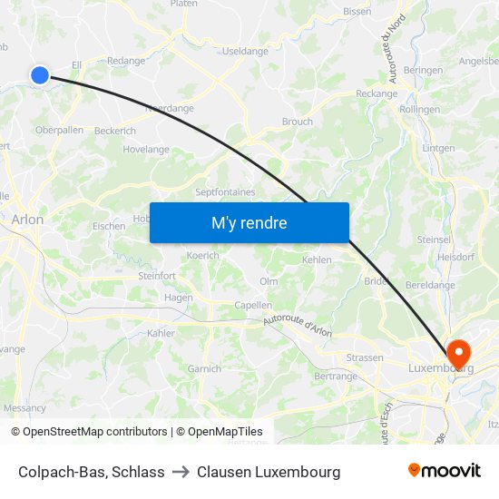 Colpach-Bas, Schlass to Clausen Luxembourg map