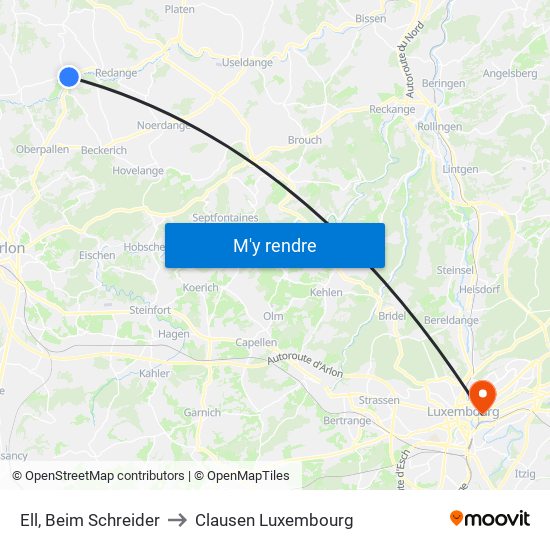 Ell, Beim Schreider to Clausen Luxembourg map