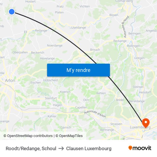 Roodt/Redange, Schoul to Clausen Luxembourg map