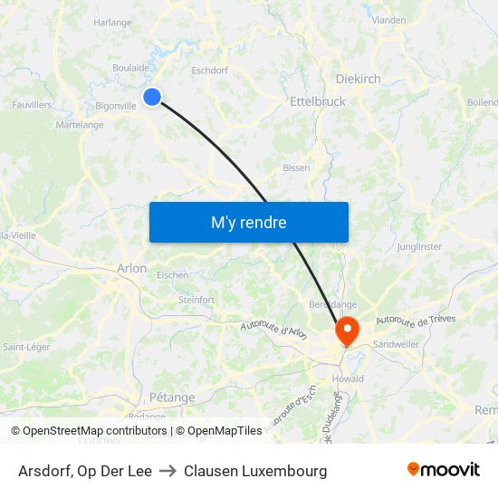 Arsdorf, Op Der Lee to Clausen Luxembourg map