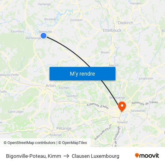 Bigonville-Poteau, Kimm to Clausen Luxembourg map