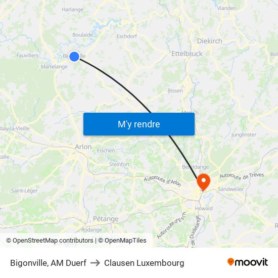 Bigonville, AM Duerf to Clausen Luxembourg map