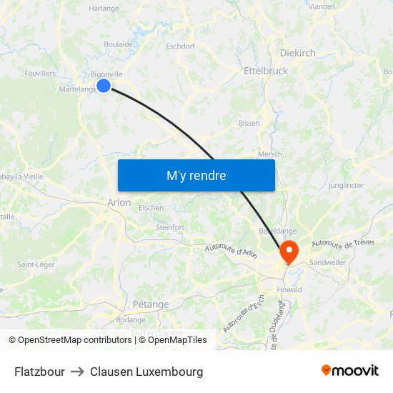 Flatzbour to Clausen Luxembourg map