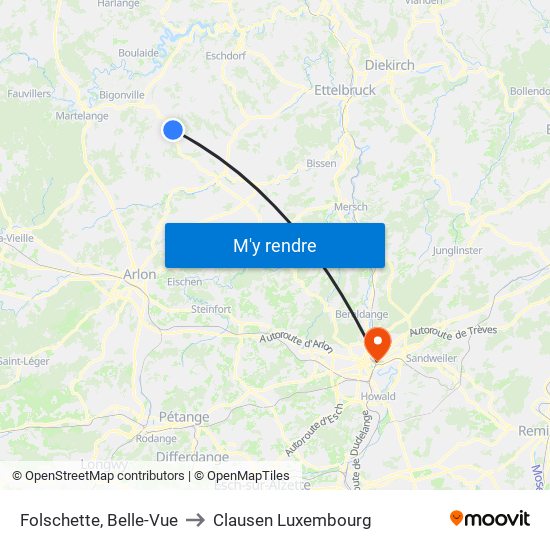 Folschette, Belle-Vue to Clausen Luxembourg map