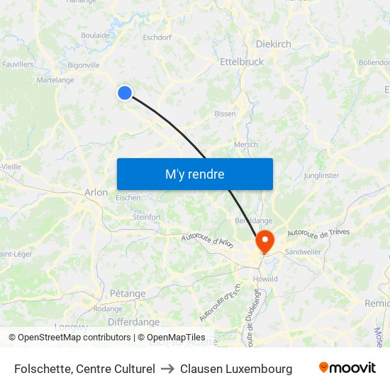 Folschette, Centre Culturel to Clausen Luxembourg map