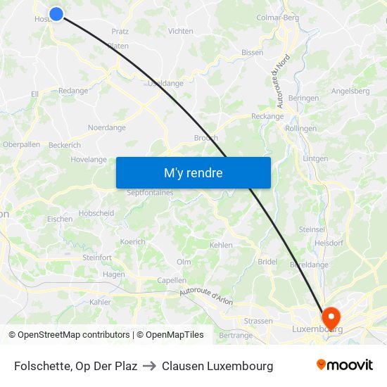 Folschette, Op Der Plaz to Clausen Luxembourg map
