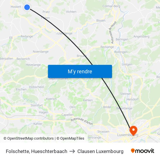 Folschette, Hueschterbaach to Clausen Luxembourg map