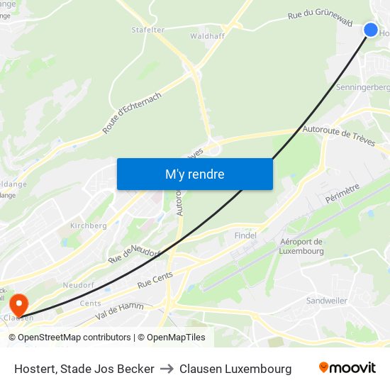 Hostert, Stade Jos Becker to Clausen Luxembourg map