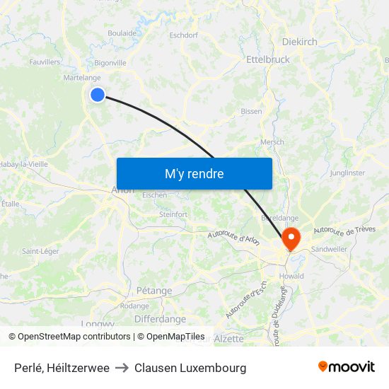 Perlé, Héiltzerwee to Clausen Luxembourg map