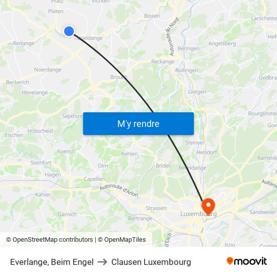 Everlange, Beim Engel to Clausen Luxembourg map