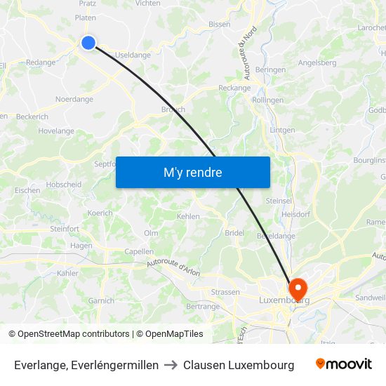 Everlange, Everléngermillen to Clausen Luxembourg map