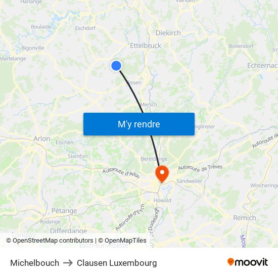 Michelbouch to Clausen Luxembourg map