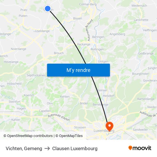 Vichten, Gemeng to Clausen Luxembourg map