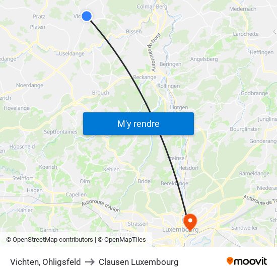 Vichten, Ohligsfeld to Clausen Luxembourg map