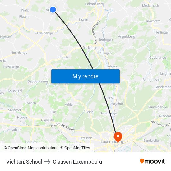 Vichten, Schoul to Clausen Luxembourg map