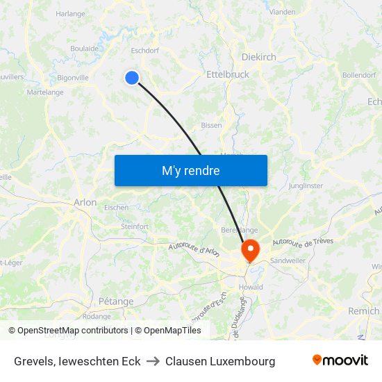 Grevels, Ieweschten Eck to Clausen Luxembourg map