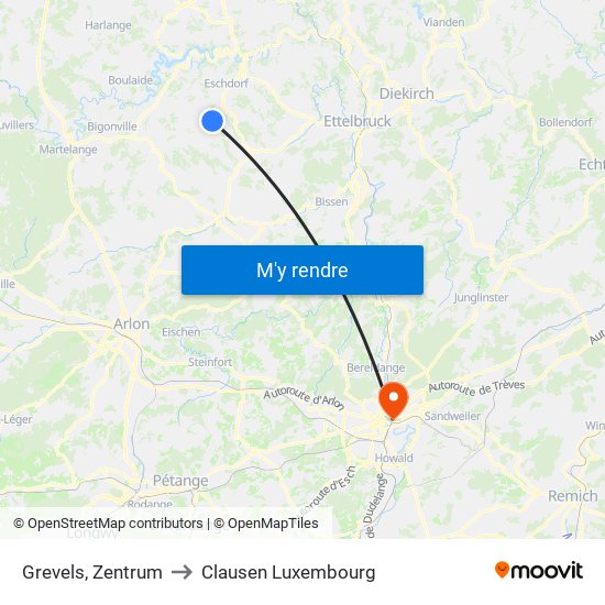 Grevels, Zentrum to Clausen Luxembourg map