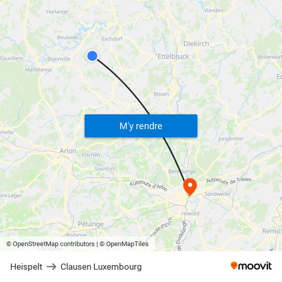 Heispelt to Clausen Luxembourg map