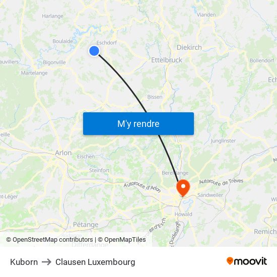 Kuborn to Clausen Luxembourg map