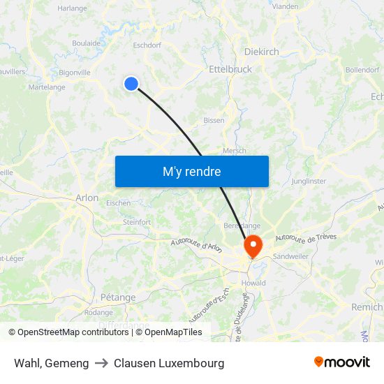 Wahl, Gemeng to Clausen Luxembourg map