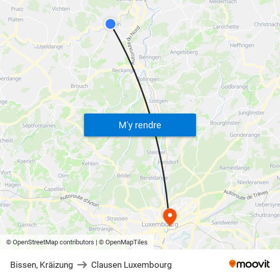 Bissen, Kräizung to Clausen Luxembourg map