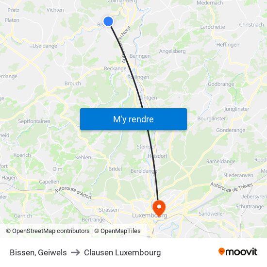 Bissen, Geiwels to Clausen Luxembourg map