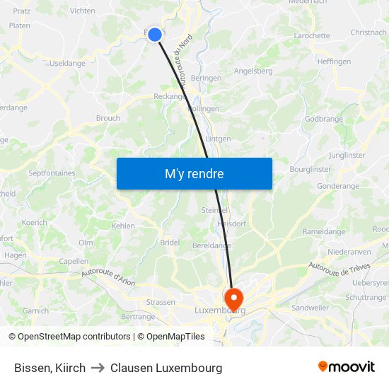 Bissen, Kiirch to Clausen Luxembourg map