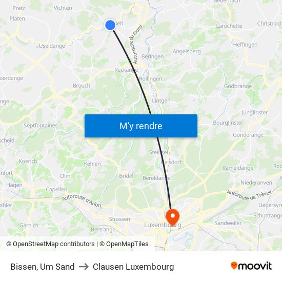 Bissen, Um Sand to Clausen Luxembourg map