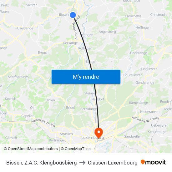 Bissen, Z.A.C. Klengbousbierg to Clausen Luxembourg map