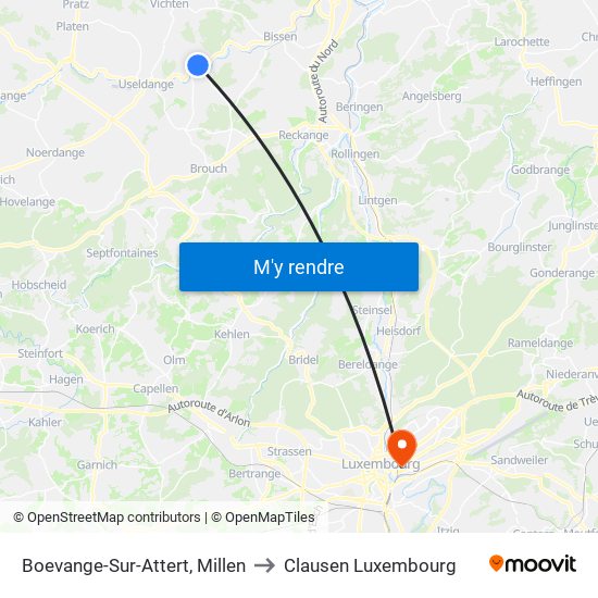 Boevange-Sur-Attert, Millen to Clausen Luxembourg map